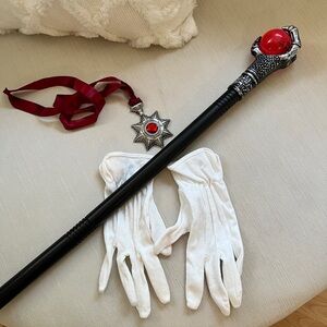 Vampire accessories Staff with Red Orb and White Gloves, medallion necklace